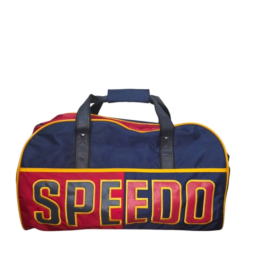 Vintage 90s Speedo Navy Red Colorblock Duffel Bag Metal Feet Retro Gym Travel